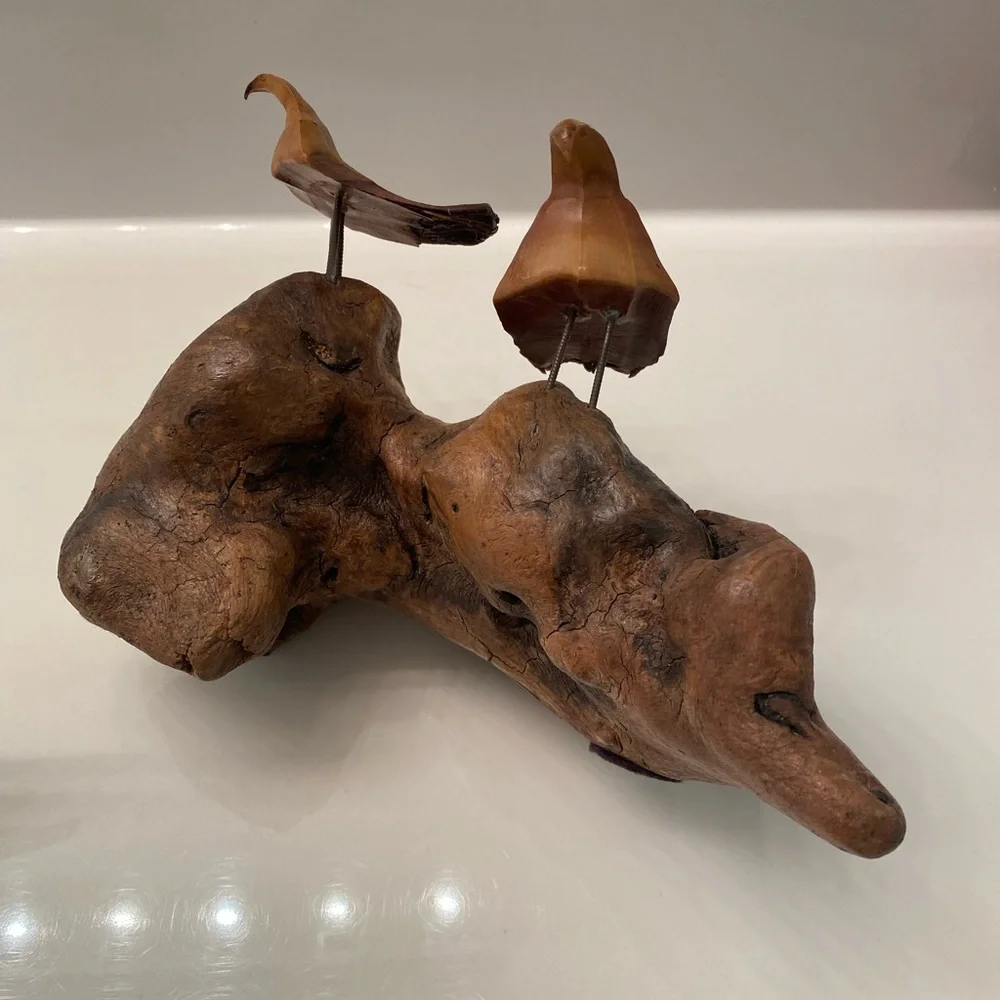 MCM Vintage home decor birds on the wood sculpture